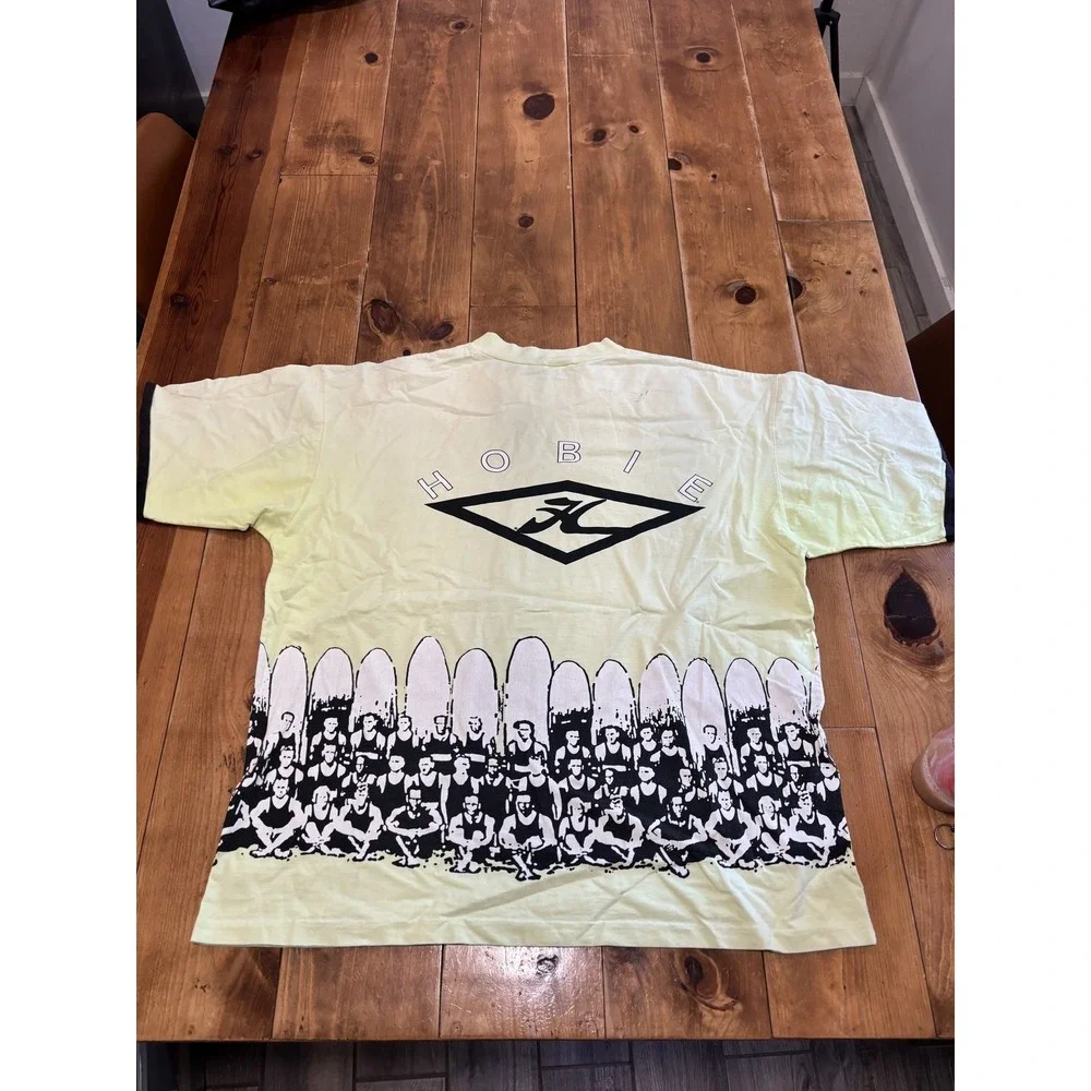 Vintage 90s Hobie Surf T-Shirt Men's XL Neon Yellow Surfers Made in USA Retro